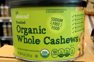 Unsalted Organic Whole Cashews, Unsalted