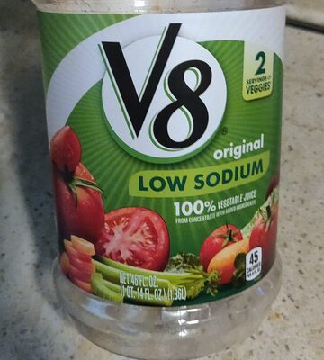 V8 Low Sodium Original 100% Vegetable Juice, 46 fl oz Bottle
