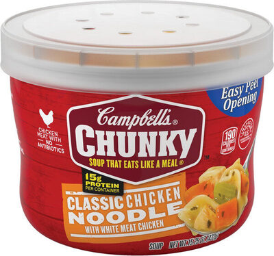 Campbell's Chunky Soup, Classic Chicken Noodle Soup, 15.25 oz Microwavable Bowl