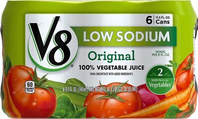 V8 Low Sodium Original 100% Vegetable Juice, 11.5 fl oz Can (6 Pack)