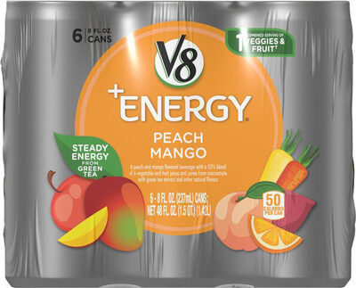 V8 Energy Peach Mango Energy Drink, 8 fl oz Can (6 Pack)