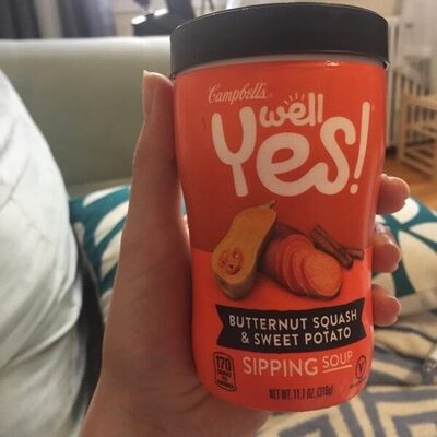 Campbell's Well Yes! Sipping Soup, Butternut Squash and Sweet Potato Soup, 11.1 Oz Microwavable Cup