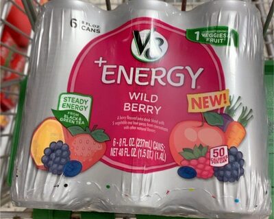 V8 +Energy Wild Berry Juice Energy Drink, 8 fl oz Can (6 Pack)
