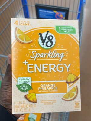 V8 +Energy Sparkling Orange Pineapple Juice Energy Drink, 11.5 fl oz Can (4 Pack)