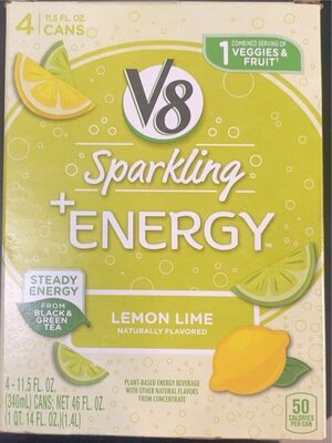 V8 +Energy Sparkling Lemon Lime Juice Energy Drink, 11.5 fl oz Can (4 Pack)