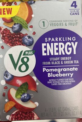 V8 +Energy Sparkling Pomegranate Blueberry Juice Energy Drink, 11.5 fl oz Can (4 Pack)