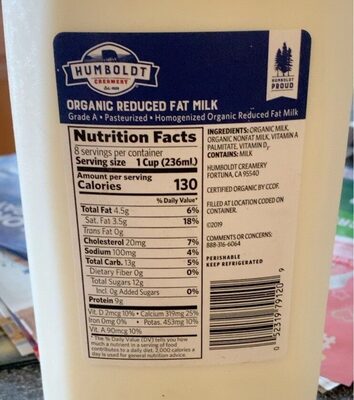 Organic 2% Reduced Fat Milk