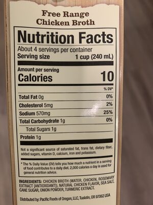 Pacific Foods Free Range Chicken Broth, 32 oz Carton