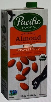 Pacific Foods Organic Unsweetened Vanilla Almond Milk, Plant Based Milk, 32 oz Carton