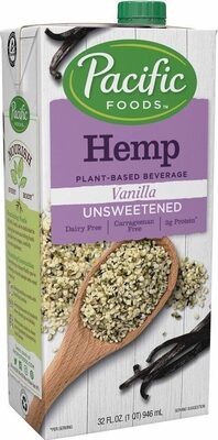 Pacific Foods Unsweetened Vanilla Hemp Milk, Plant Based Milk, 32 oz Carton