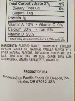 Non-Dairy Beverage, Vanilla, Rice