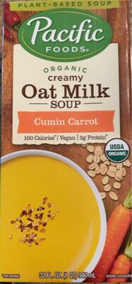 Pacific Foods Organic Cumin Carrot Oat Milk Soup, Plant Based Vegan Soup, 32 fl oz Carton