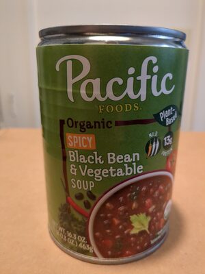 Pacific Foods Organic Plant Based Spicy Black Bean and Vegetable Soup, 16.3 oz Can
