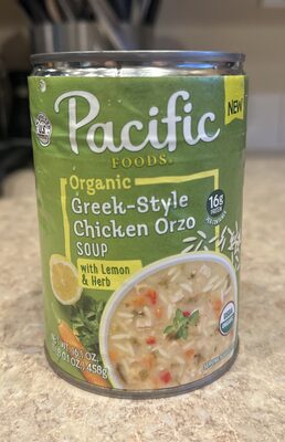 Pacific Foods Organic Greek-Style Chicken Orzo Soup With Lemon and Herb, 16.1 oz Can