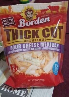Four Cheese Mexican A Blend Of Cheddar, Monterey Jack, Asadero & Queso Blanco Thick Cut Shredded Cheese, Four Cheese Mexican