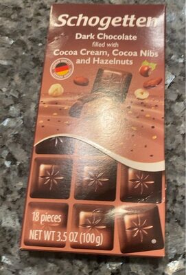 Dark Chocolate Filled With Cocoa Cream, Cocoa Nibs And Hazelnuts, Cocoa Cream, Cocoa Nibs And Hazelnuts