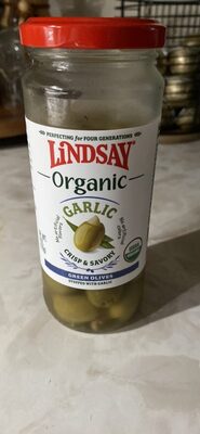 Organic Green Olives Stuffed With Garlic, Garlic
