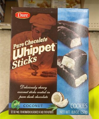 Coconut Pure Chocolate Whippet Sticks Cookies, Coconut