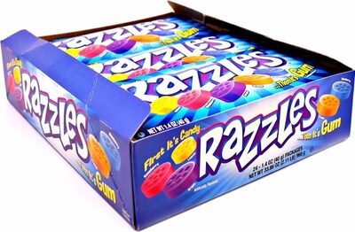 Razzles Candy Gum, 1.4 Oz, Lemon; Raspberry; Grape; Orange; Blueberry