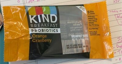 Orange Cranberry Breakfast Probiotics Bars, Orange Cranberry