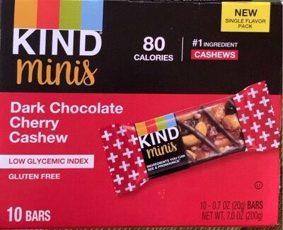 Dark Chocolate Cherry Cashew Minis Bars, Dark Chocolate Cherry Cashew
