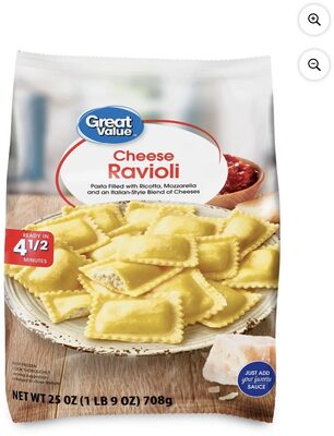 Cheese Pasta Filled With Ricotta, Mozzarella And An Italian-Style Blend Of Cheeses Ravioli, Cheese
