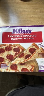 Uncured Pepperoni Premium Uncured Pepperoni, Mozzarella, Romano & Parmesan Cheeses With A Zesty Tomato Pizza Sauce Thin & Crispy Cauliflower Crust Pizza, Uncured Pepperoni