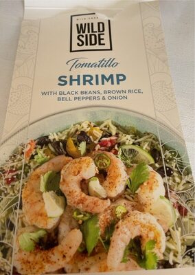 Tomatillo Shrimp With Black Beans, Brown Rice, Bell Peppers, Onion & Smoked Paprika, Tomatillo Shrimp