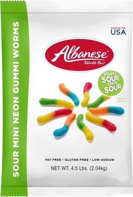 Sour Mini Neon Gummi Worms, Orange, Cherry, Green Apple, Blue Raspberry, Lemon