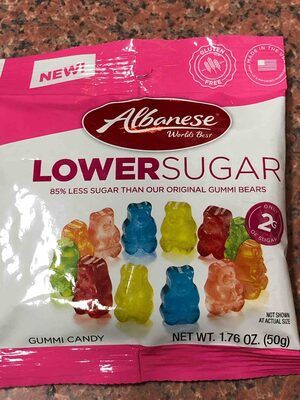 Lower Sugar 6 Flavor Gummi Bears Candy, Strawberry, Pineapple, Watermelon, Orange, Green Apple & Blue Raspberry Lemonade