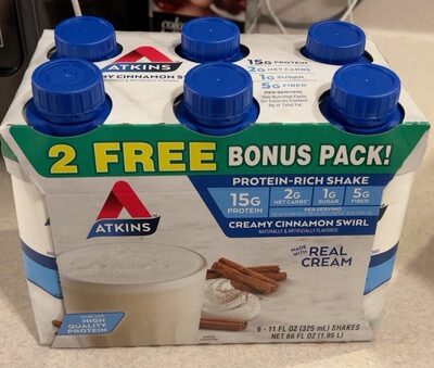 Protein 15G, Net Carbs 2G, Sugar 1G, Fiber 5G Protein-Rich Shake, Creamy Cinnamon Swirl, Creamy Cinnamon Swirl