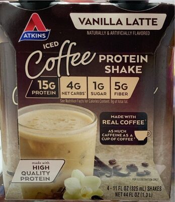 Protein 15 G, Net Carbs 4 G, Sugar 1 G, Fiber 5 G Iced Coffee Protein Shakes, Vanilla Latte, Vanilla Latte