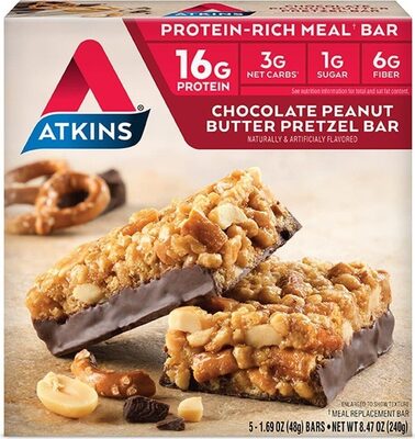 Chocolate Peanut Butter Flavored Protein Meal Pretzel Bars, Chocolate Peanut Butter