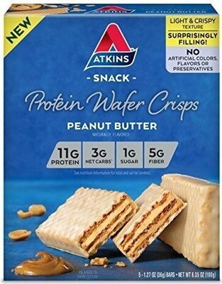 Peanut Butter Flavored Snack Protein Wafer Crisps Bars, Peanut Butter