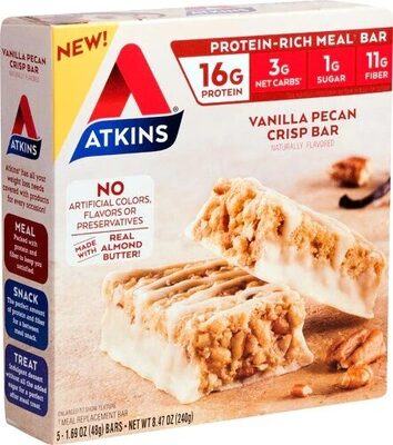 Vanilla Pecan Flavored Protein Meal Crisp Bars, Vanilla Pecan
