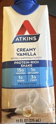 Protein 15 G, Net Carbs 2 G, Sugar 1 G, Fiber 5 G Protein-Rich Shake, Creamy Vanilla, Creamy Vanilla