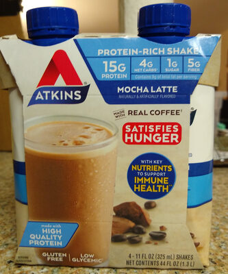 Protein 15 G, Net Carbs 4 G, Sugar 1 G, Fiber 5 G Iced Coffee Protein Shakes, Mocha Latte, Mocha Latte