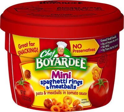 Spaghetti Rings & Meatballs Mini Pasta And Meatballs Made With Pork, Chicken And Beef In Tomato Sauce, Spaghetti Rings & Meatballs
