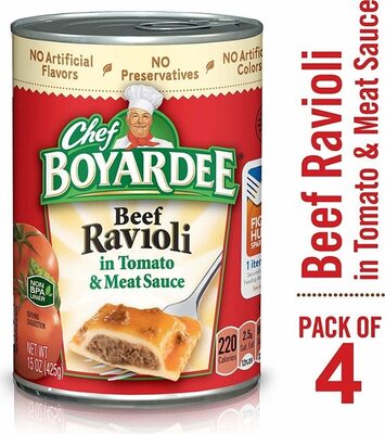 Chef Boyardee Beef Ravioli in Pasta Sauce, Ready-to-Eat Meal, 15 oz. Can (Pack of 4)