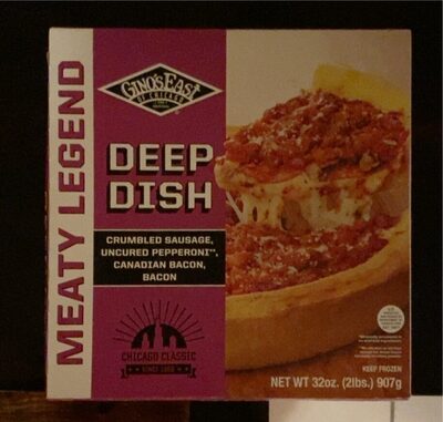 Meaty Legend Crumbled Sausage, Pepperoni, Bacon, Canadian Bacon Deep Dish Pizza, Meaty Legend