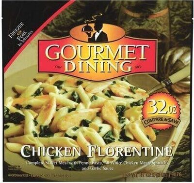 Blend Of Rotini Pasta, Spinach And A Creamy Alfredo Sauce With White Chicken Meat, Chicken Florentine