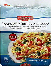 Blend Of Linguine Pasta, Broccoli, Red Bell Peppers, Mushrooms And A Creamy Alfredo Sauce With Shrimp, Scallops And Imitation Crab, Seafood Medley