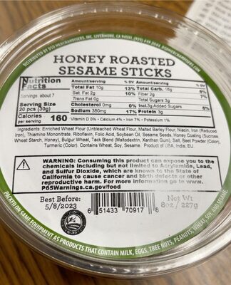 Honey Roasted Sesame Sticks, Honey Roasted Sesame