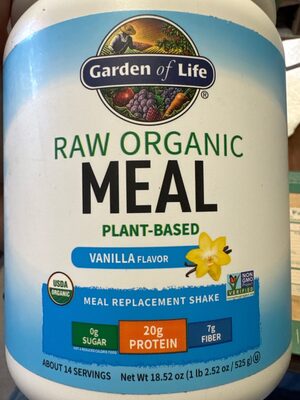 Raw Organic Meal Protein 20 G Powder, Vanilla, Vanilla