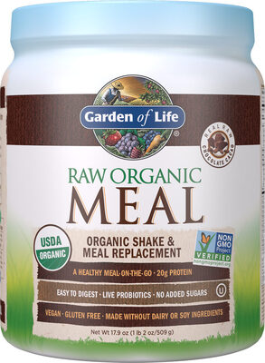Raw Organic Meal Protein 20 G Powder, Chocolate Cacao, Chocolate Cacao