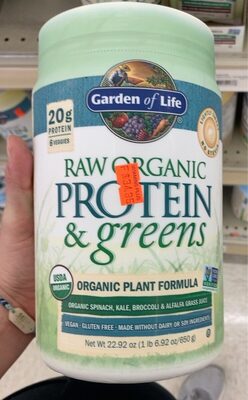 Raw Organic Plant Formula Protein 20 G & Greens Powder, Lightly Sweet, Lightly Sweet