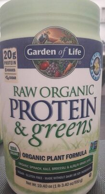 Raw Organic Plant Formula Protein 20 G, Sugar <1 G & Greens Powder, Vanilla, Vanilla