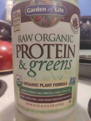 Raw Organic Plant Formula Protein 20 G, Sugar <1 G & Greens Powder, Chocolate Cacao, Chocolate Cacao