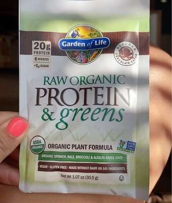 Raw Organic Plant Formula Protein 20 G & Greens Powder, Chocolate Cacao, Chocolate Cacao
