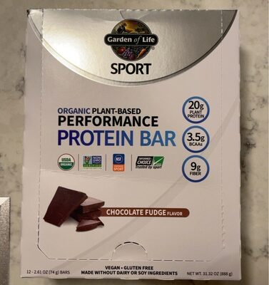 Organic Plant-Based Performance Protein 20 G Bar, Chocolate Fudge, Chocolate Fudge